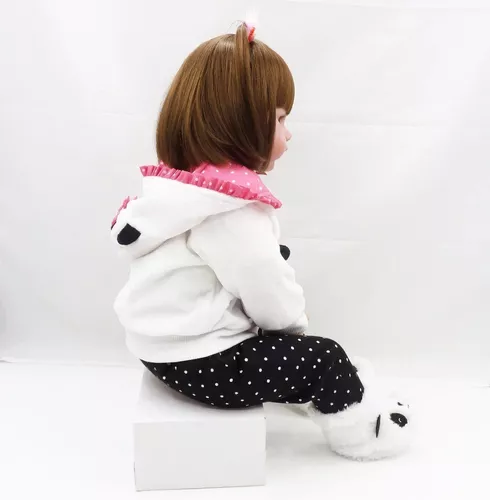 Boneca Bebê Reborn Realista Corpo De Silicone 48cm Panda