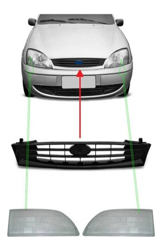 Kit Parrilla Vidrios De Optica P/ Ford Fiesta 00 01 02 03