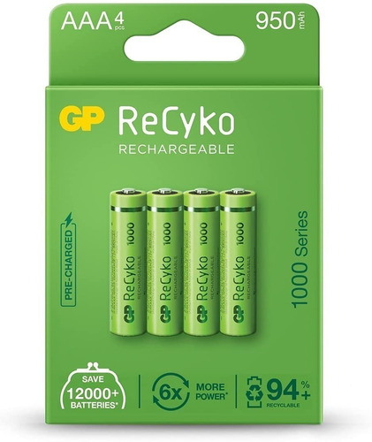 Imagen 1 de 1 de Pilas Aaa Recargables Gp 950mah Nimh Recyko Pack X 4 Unids