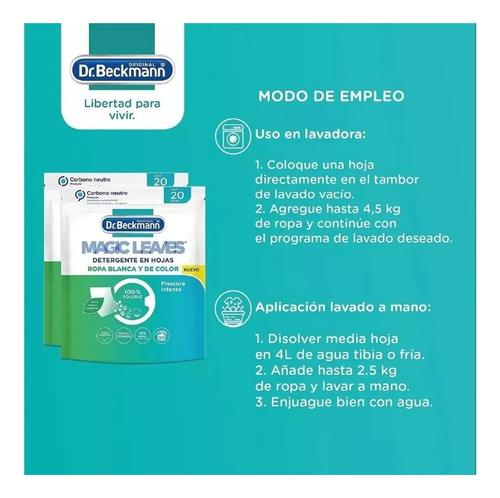 Dr Beckmann Magic Leaves Detergente En Hojas 20 Hojas