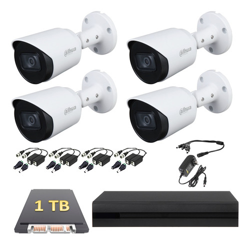 Kit Cctv Dahua 4 Cámaras Microfono 2mp 1tb Dvr 8 Baluns 