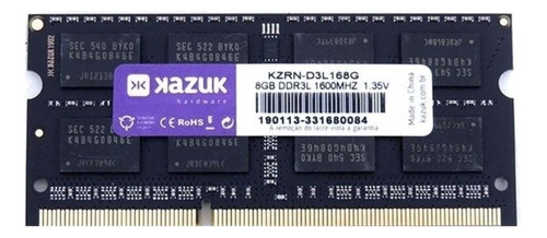 Memória RAM color preto  8GB 1 Kazuk KZRN-D3L168G