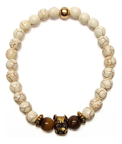 Pulsera De Hombre Con Piedra Ojo De Tigre + Bulldog Oro Ant.