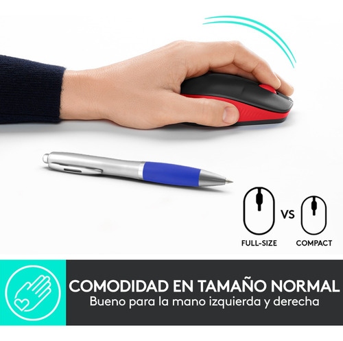 Imagen 5 de 9 de Mouse Inalambrico Logitech M190 Rojo Full Size