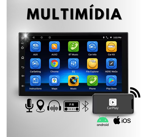 Multimidia Carplay Android -auto 7pol Qled 2gb-32gb