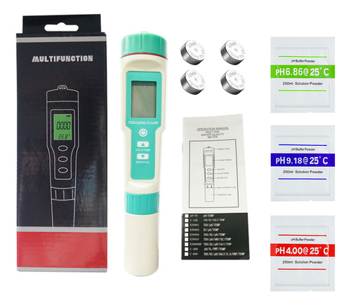 Medidor Ph/tds/ec/salinidad/orp/sg/temp Probador Agua 7 En 1 Bolígrafo de Prueba de Calidad del Agua Portátil de Alta Precisión de 0.01 EC Multifuncional para Hidroponía Piscina Color Verde