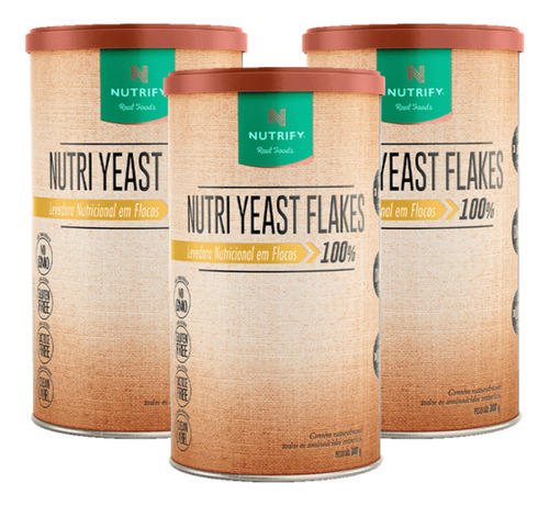 3x Levedura Nutricional Nutri Yeast Flakes Nutrify 300g Sabor Sem Sabor