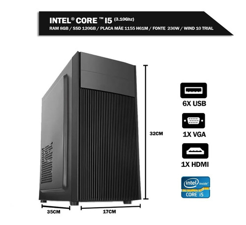 Pc Computador Cpu Core I5 8gb Ssd120gb Win10 Office