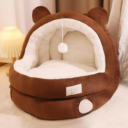 Cama Semicerrada Para Gatos, Cama Para Dormir, Marrón