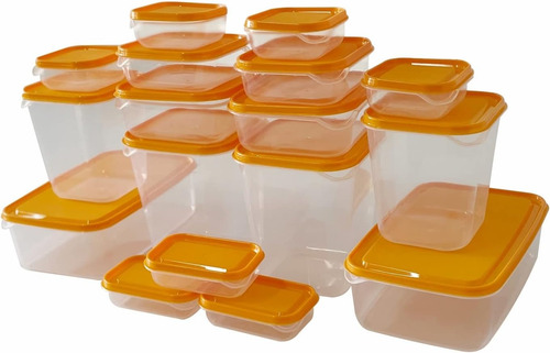 Set 17 Tuppers Contenedores De Alimentos Multitamaño Colores Naranja