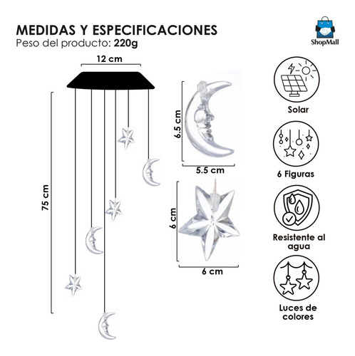 De Campana De Viento Con Luz Led Diseño De Luna Estrellas