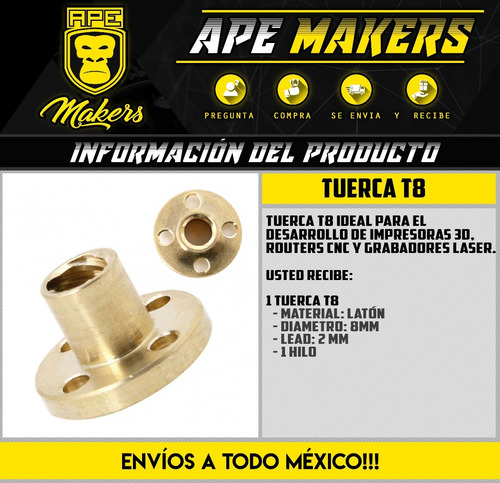 Tuerca T8 1 Hilo Paso 2 Mm Impresora 3d