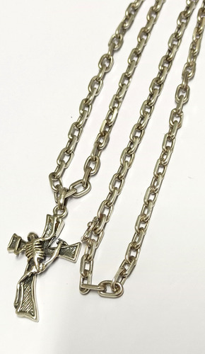 Imponente Cadena Crucifijo Plata 900 Maciza 42,9g 61cm 