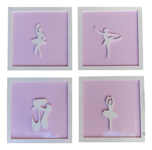 4 Quadros Impressos Bailarina Menina Quarto Infantil 30cm