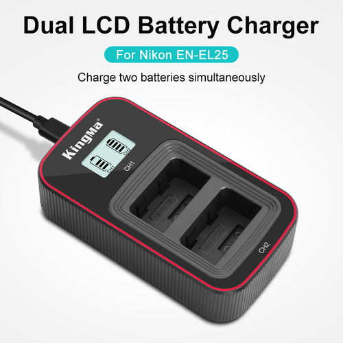 Carregador USB duplo + 2 baterias Kingma para Nikon Z30 Z50 Z50ii Zfc EN-EL25 EN-EL25a