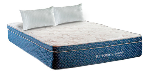 Colchón Restonic Queen Size Con Almohadas Trendy Color Azul Marino