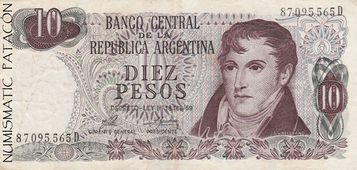 Billete Argentina 10 Pesos Ley Serie D Bott 2359 - Muy Bueno