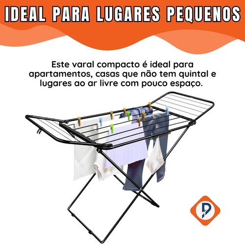 Imagem 2 de 8 de Varal De Chão Com Abas Dobrável Reforçado Preto 16,5kg
