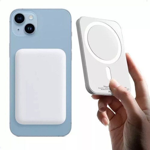 Cargador Inalámbrico Magnético Compatible Con iPhone Magsafe 5.000mah Bateria Externa Power Bank Portátil Color Blanco
