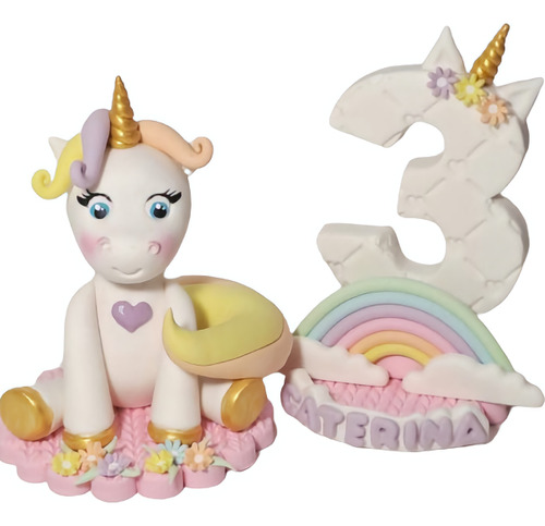 Adorno Torta Unicornio Número Tematico Porcelana Fria