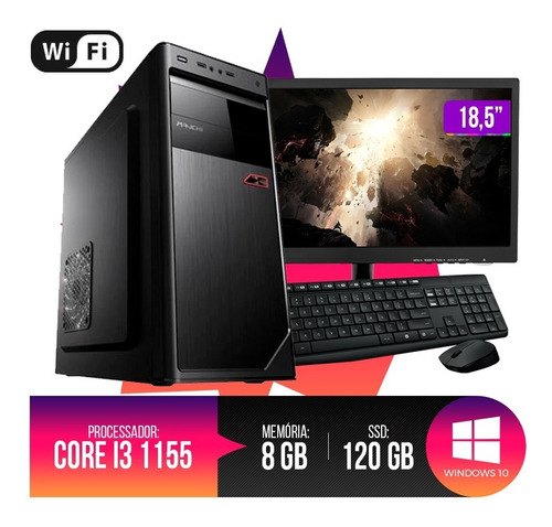 Pc Completo Core I3 8gb Ram Hd  Ssd 120gb Monitor 18,5  Led