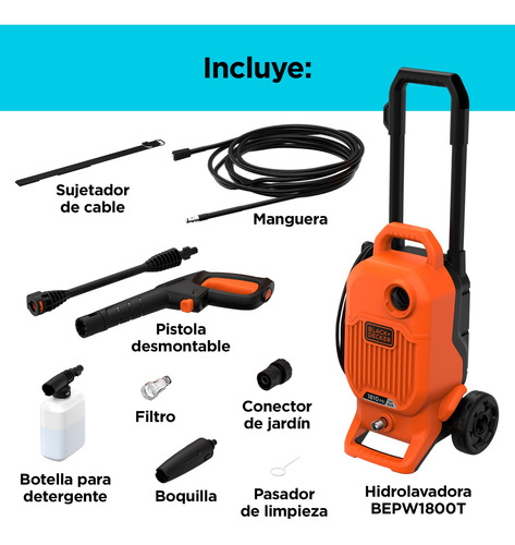 Hidrolavadora 1810 Psi | 125 Bar Black+decker Bepw1800t-b3 Anaranjado