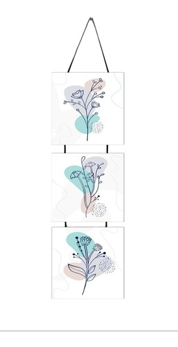 Trio De Quadros Floral Abstrato 20x20cm Para Sala Lavabo R3