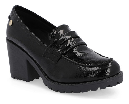 Zapato Dama Casual Flexible Charol Tacón 7,5 Cm Negro 355-19