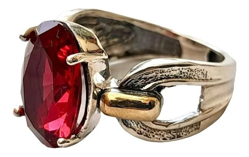 Anillo Plata 925 Y Oro Importante Cubic Rojo Italy Anpl692 L