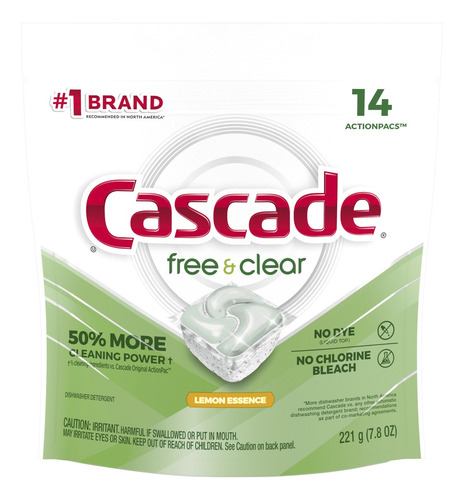Detergente Lavavajillas Cascade Free & Clear 14 Cápsulas