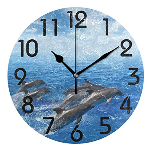 Reloj De Pared Redondo Con Estampado De Delfines