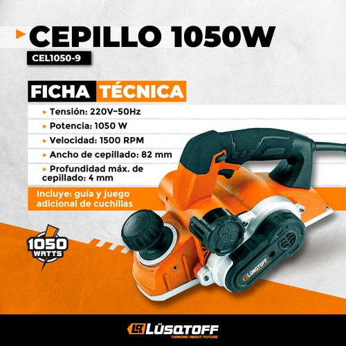Imagen 2 de 8 de Cepillo Electrico 1050w Lusqtoff 82 X4mm Garlopa Cepilladora