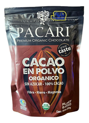 Cacao Orgánico Puro Sin Azúcar Fibra Hierro Magnesio Energía