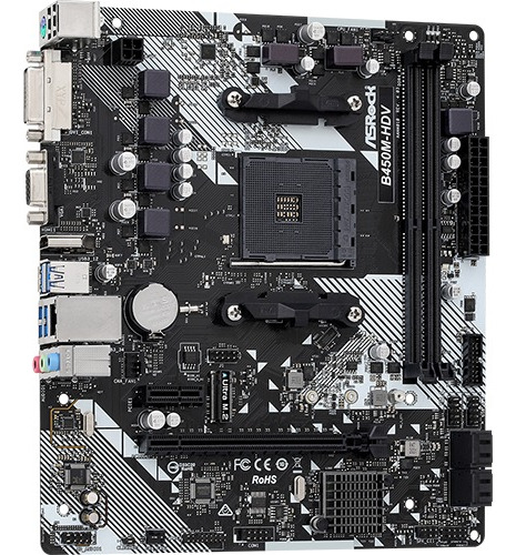 Motherboard Asrock Amd B450m-hdv R4.0 Am4 Hdmi Ddr4 Color Negro