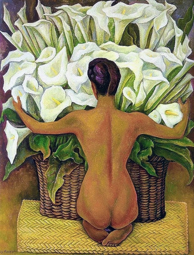 Cuadros De Diego Rivera - Desnudo Con Alcatraces 50x70