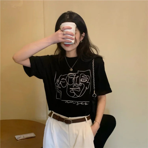 Camiseta De Manga Corta Estampada Holgada De Verano Para Muj