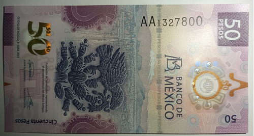 Billete 50 Pesos Mexicanos Serie Aa Ajolote 