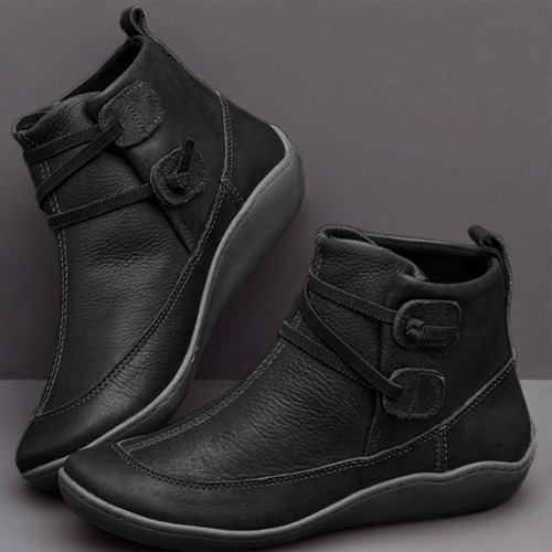 Botas Planas De Cuero Vintage Para Mujer Botas Impermeables