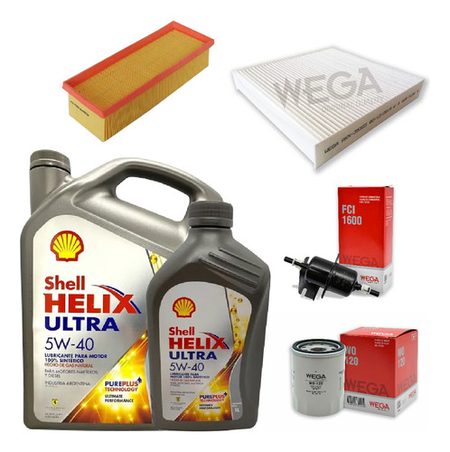 Kit 4 Filtros + 5l Aceite Shell 5w40 Fiat Uno Way Wega