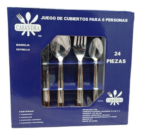 Imagen 5 de 5 de Cubiertos Casandra Acero Inoxidable Para 6 Personas Estrella