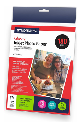 Papel Fotográfico Glossy 180gr Studmark 20 Hojas Carta Sd99