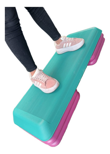 Banco Step De 3 Alturas Ajustables 110cm X 42cm Azul/rosa.