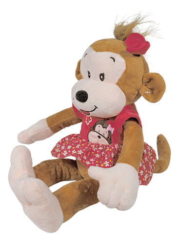 Macaco Sorrindo Pelúcia Com Roupinha 38cms - Roupa Vermelha