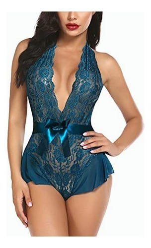 Lencería Sexy Para Mujer Body De Encaje Cuello En V Negligee