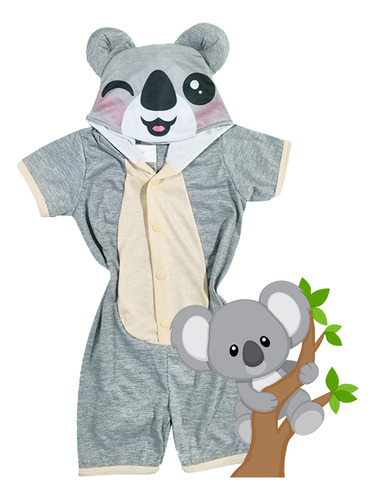 Pijama Infantil Macacão Fantasia Personagem Bebe Cinza