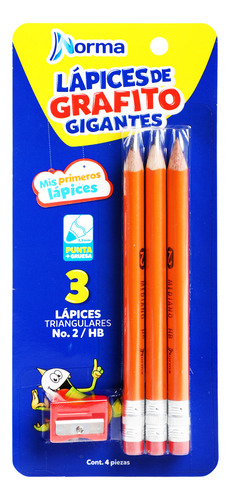 Lápiz De Grafito Triangular Gigante 3 Piezas Con Sacapuntas