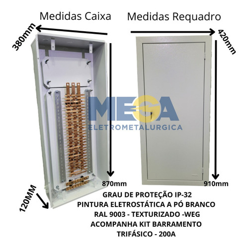 Quadro De Distribuição 56 Disj Embutir C/ Kit Trifásico 200a