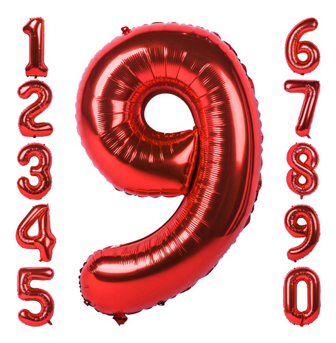 Globos Gigantes De Mylar Numero 9 De 40 Pulgadas, Color Rojo