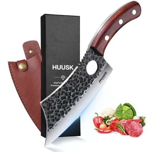 Huusk Chef Cuchillos Forjados A Mano Carne Cleaver Cuchillo 
