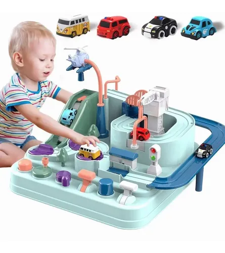 Umitive Pista De Coches De Aventura Con Ciudad De Rescate, Set Interactivo Con Grúa, Puentes Y 4 Coches, Juguete Educativo Montessori Para Niños De 3 A 8 Años